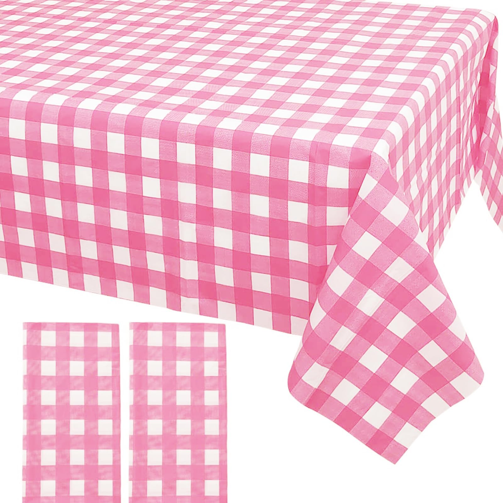 soulnioi 2 Pack Pink and White Checkered Disposable Table Cloth Table Covers(137x274cm), Rectangular Tablecover Plastic Tablecloths for Picnic, Birthday Parties, Wedding, Christmas, Baby Shower