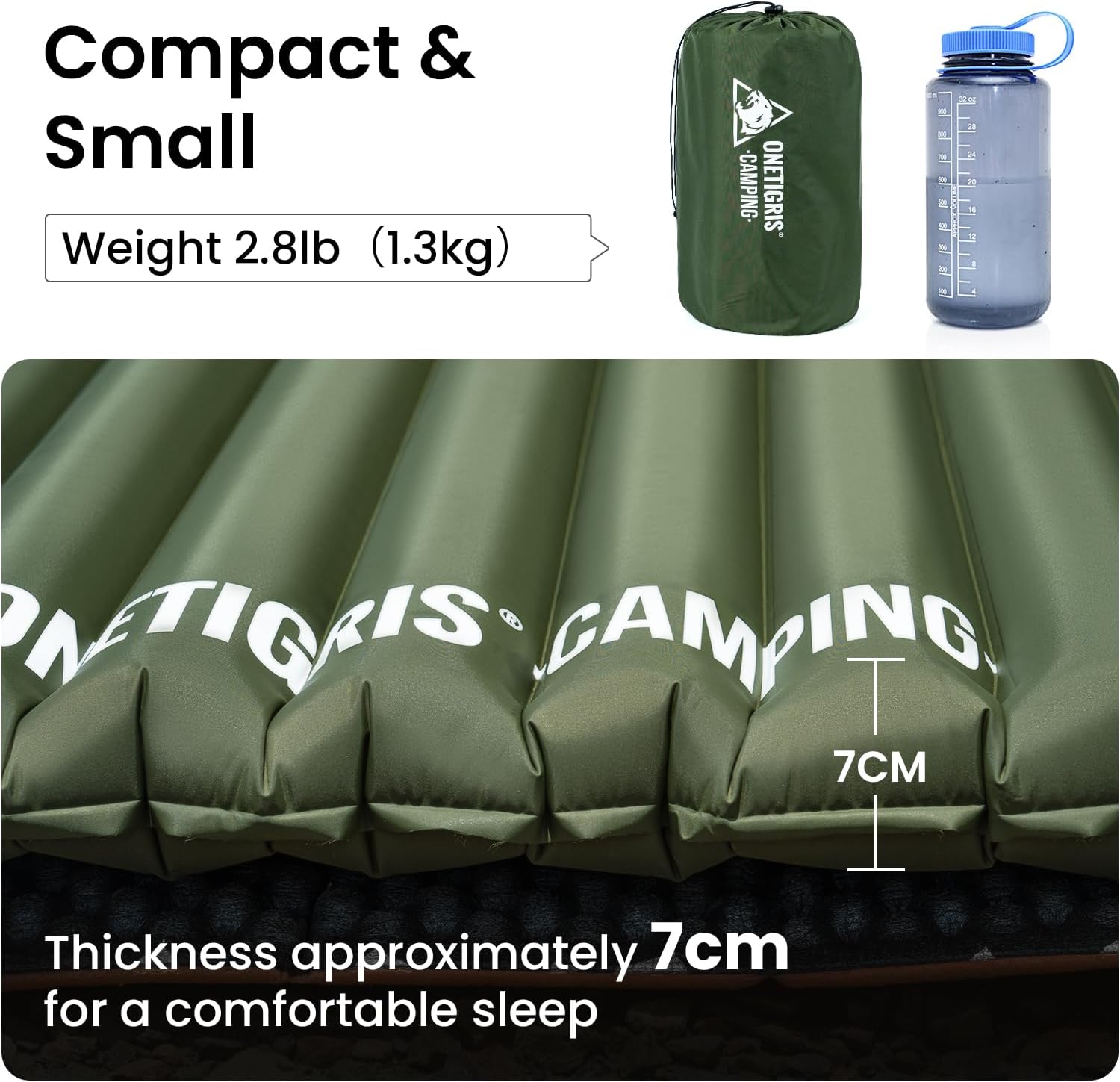 ONETIGRIS Camping Sleeping Pad, Jade Ultralight Camping Mattress 2.8 R-Value Inflatable Sleeping Pads Compact for Camping Backpacking Hiking Traveling Tent 28.3 Extra-Wide with Patch-up Kit - Image 4