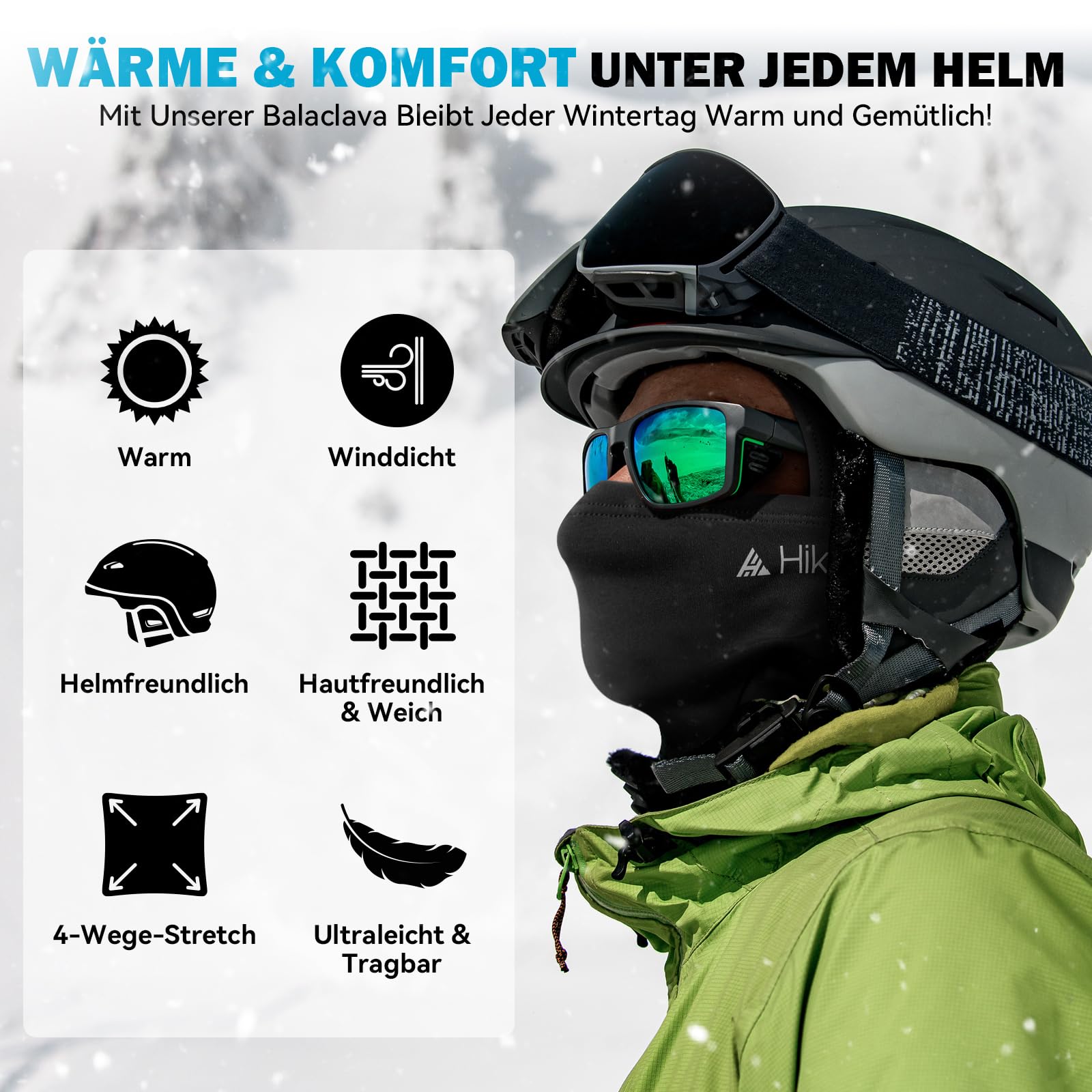 HIKENTURE Sturmhaube Winter, Balaclava Herren Damen, Winddichte Sturmmaske Schwarz, Warme Skimaske Motorrad Fahrrad, Ski Mask, Sturmhauben, Gesichtshaube für Outdoor Sports, Skifahren, Radfahren