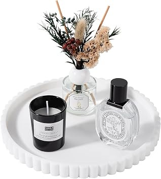 Round Bathroom Tray Perfume Organizer Coffee Table Decor, 9" White | Silicone, Non-Slip, Heat-Resistant, for Kitchen,Vanity, for Candle, Soap Dish