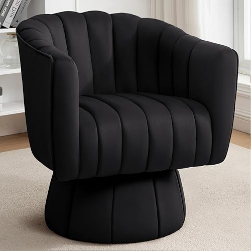 DKS 360°Swivel Mid-Century Chair, Barrel Chair with Thickened Seat Cushion, Velvet Fabric Accent Round Armchair, Small Space Couch Chair, Reading Chair for Living Room, Bedroom, Office, Nursery