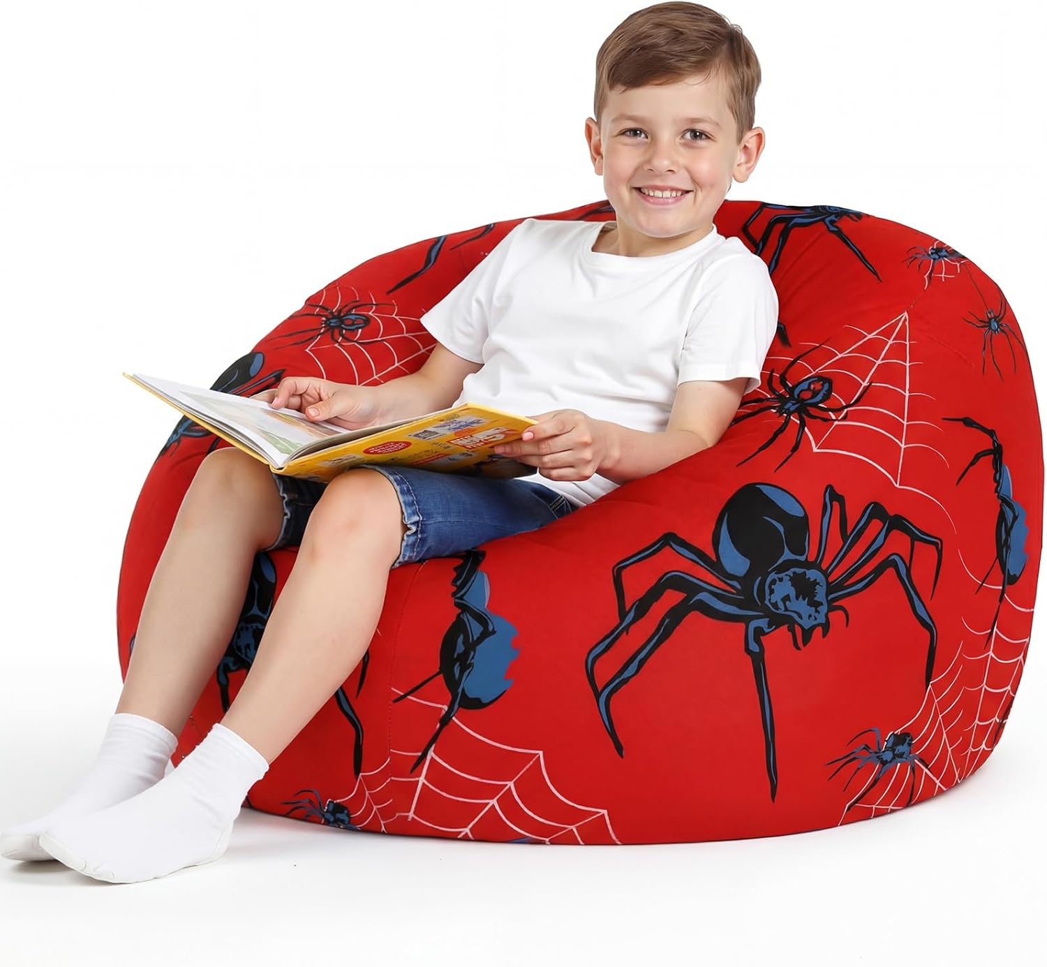 Boao Stuffed Animal Storage Bean Bag Chair Cover (No Filler) Washable Canvas Beanbag Chair Bean Bag Cover with Zipper for Organizing Plush Toy or Textile Sack Beanbag(1 Pc,Spider,27 Inches)