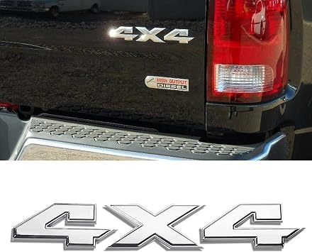 4x4 Emblem Sticker 8.8" Silver Badge Chrome Decal Sticker Replacement Truck Decal Car Accessories for Dodge Ram 1500 2500 3500 Jeep Grand Cherokee Compass Wrangler, Silver