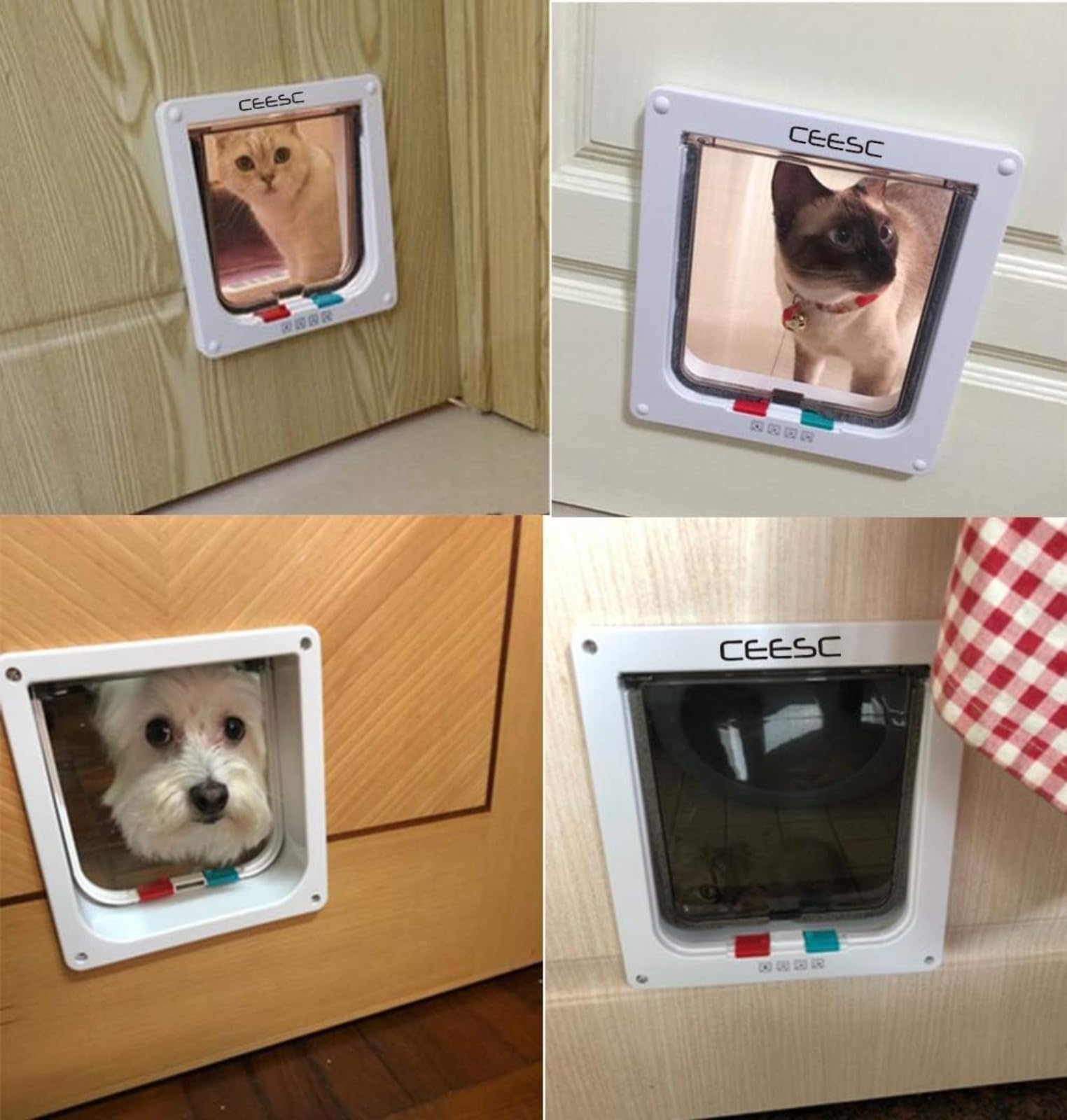 Chatière pour Chats, Verrouillage à 4 Voies Chatière 28 * 25 * 5.5cm pour Chats et Petits Chiens de circonférence <75cm, Facile à Installer et à Utiliser (XL)