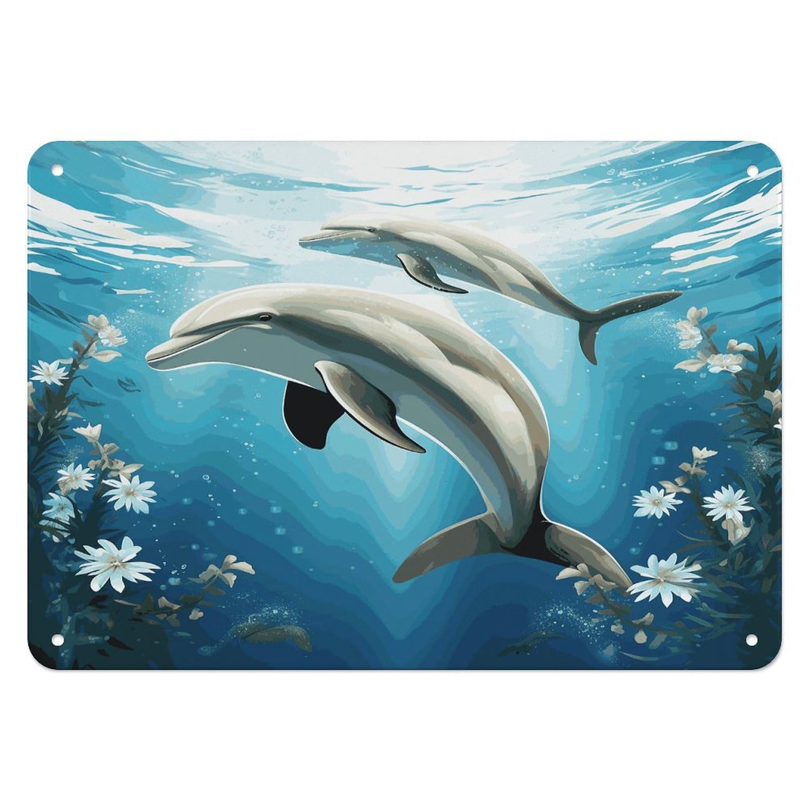 Fekiloot Style Kiss Dolphin Tale Wall Decor Iron Painting Metal Sign