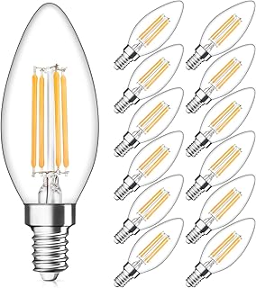MAXvolador Dimmable E12 Candelabra LED Bulbs 40W Equivalent, 2700K Warm White, 4W Filament LED Chandelier Light Bulbs, B11 Vintage Edison Clear Candle lamp with Decorative Candelabra Base, Pack of 12
