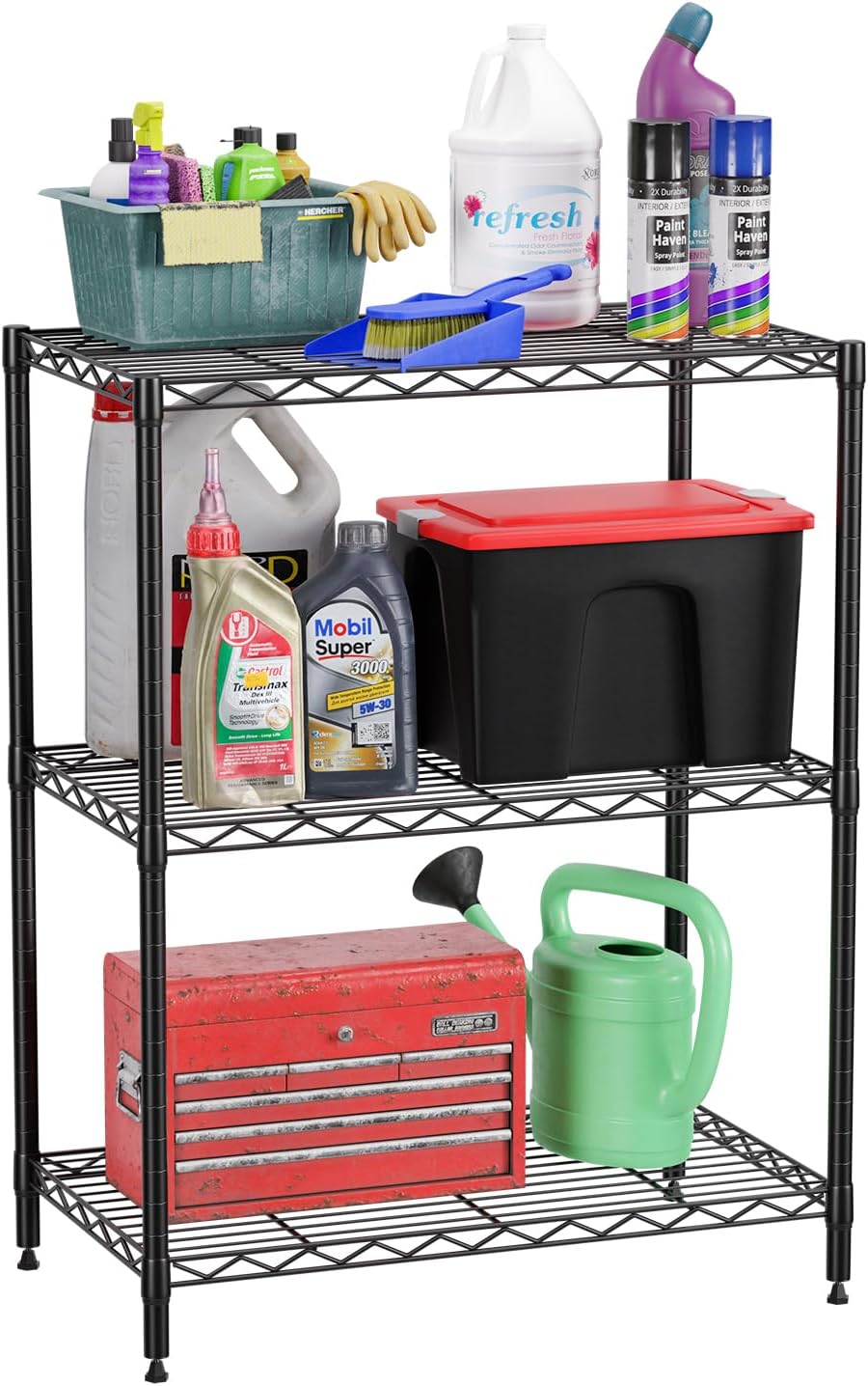 FDW 3-Shelf Adjustable,Storage Shelves Wire Shelving Shelving Unit Metal Shelves Storage Shelf,13" D x 23" W x 30" H,Black Black 3-Shelf No Wheels