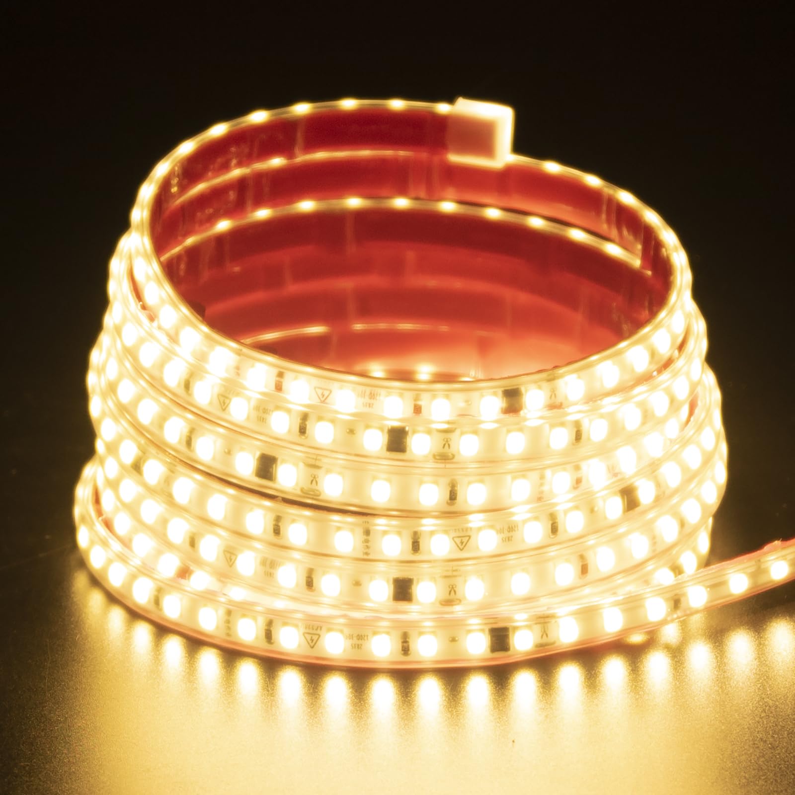 pcningled LED Strip 230V 1M 2M 3M 5M Super Bright Self Adhesive Strips Light, SMD 2835 120led/m IP67 Waterproof Lighting (10, Warm White)