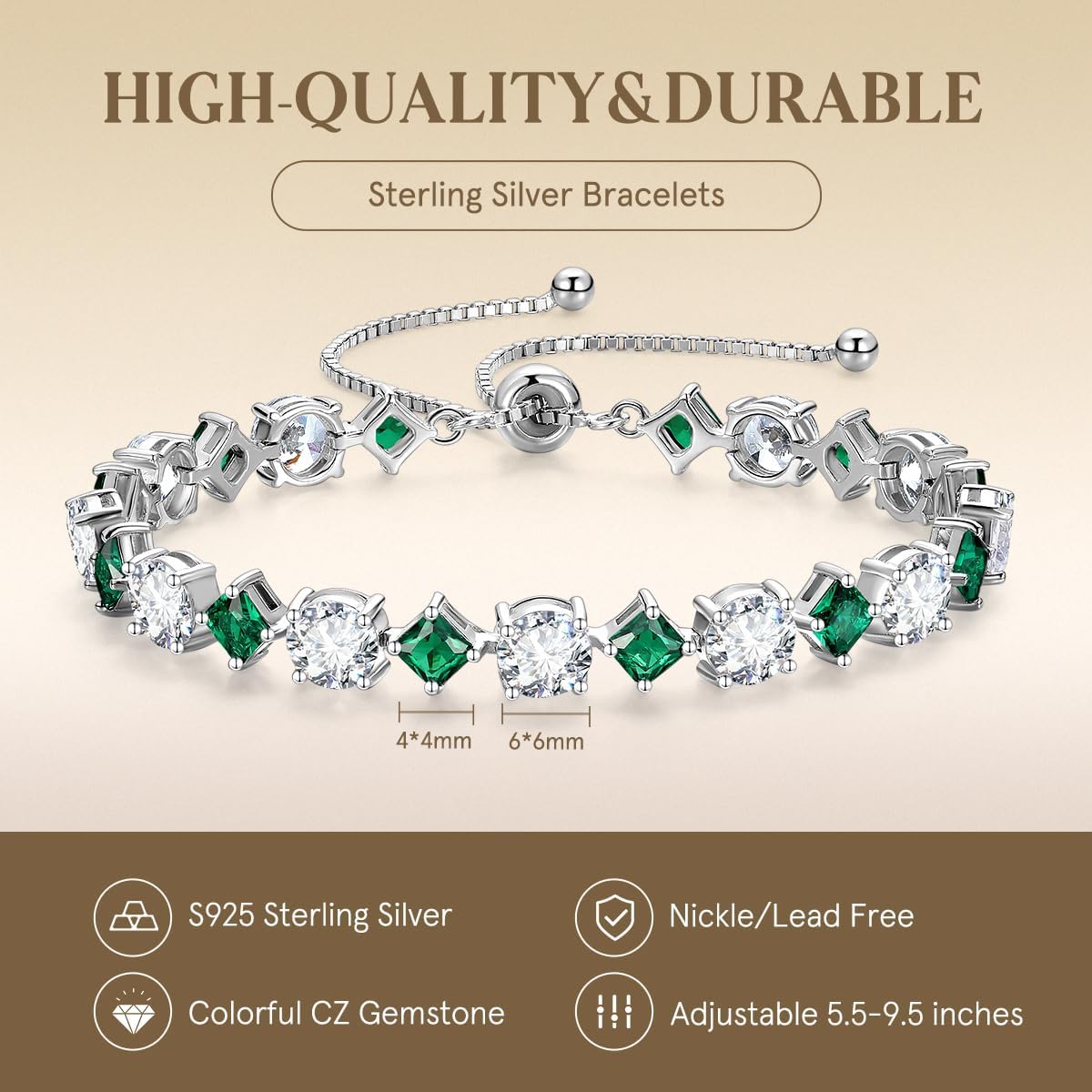 FANCIME Rhythm of Light Sterling Silver Tennis Bracelet Birthstone Bolo Tennis Bracelets for Women Fine Jewelry Birthday Gifts for Women - Image 4