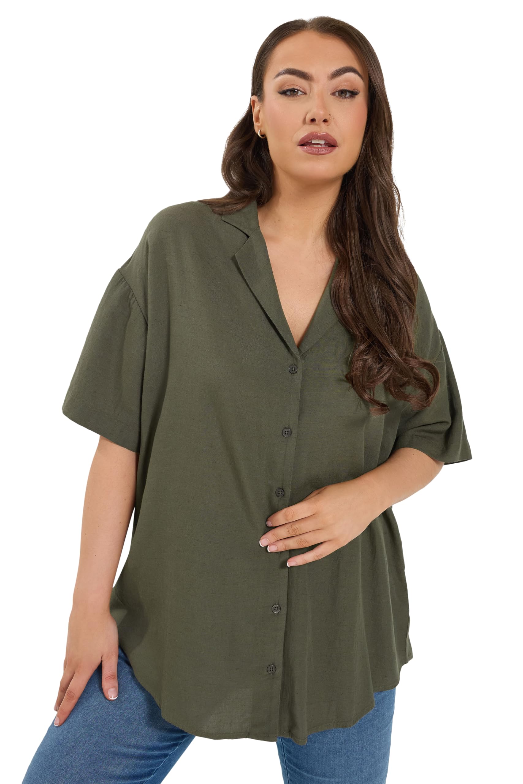 Yours Women's Linen Shirt - Dark Olive - Size 22-24