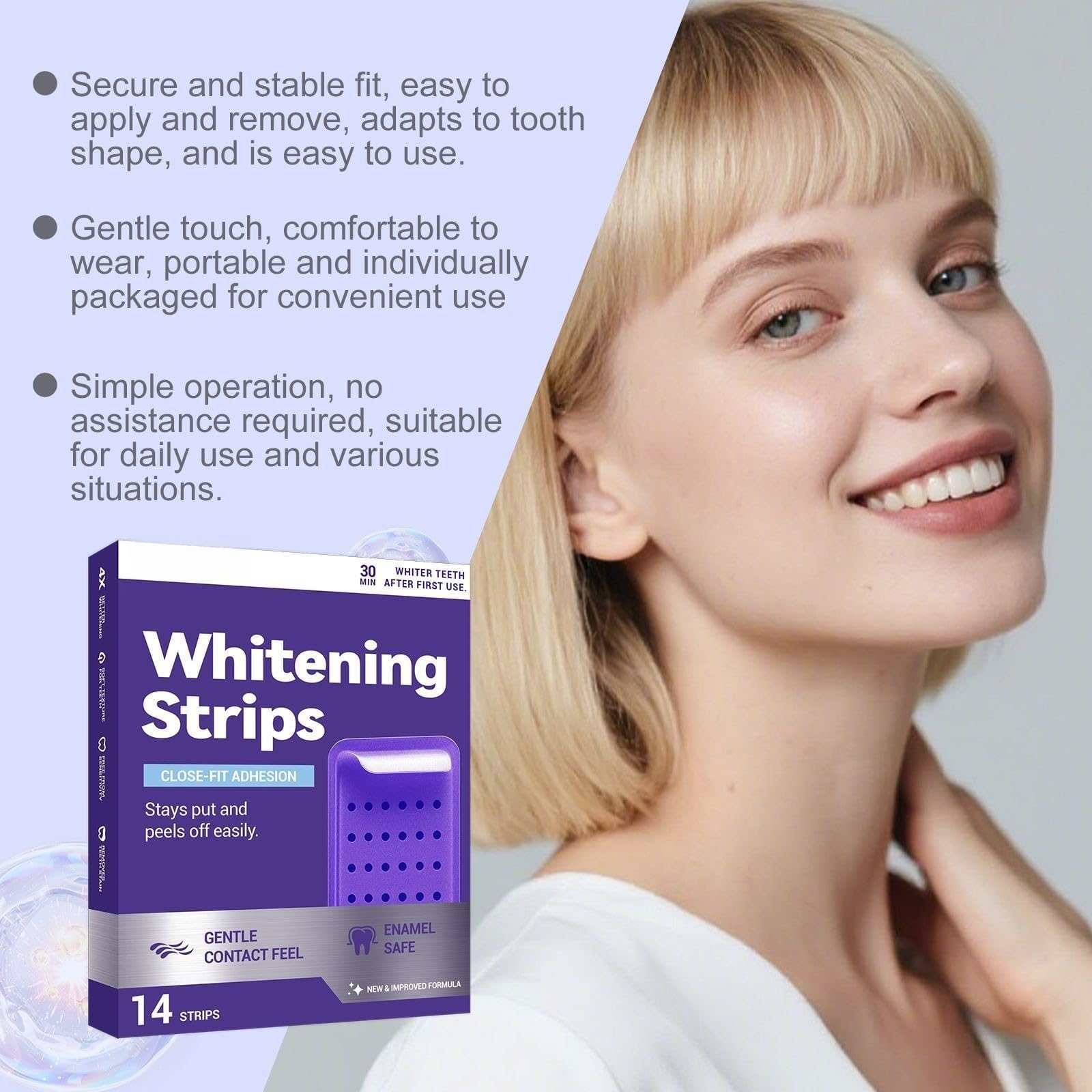 Nastro sbiancante per denti viola, strisce sbiancanti denti viola, strisce sbiancanti per macchie di caffè/tè/vino, 14 strisce, adatte ai denti sensibili