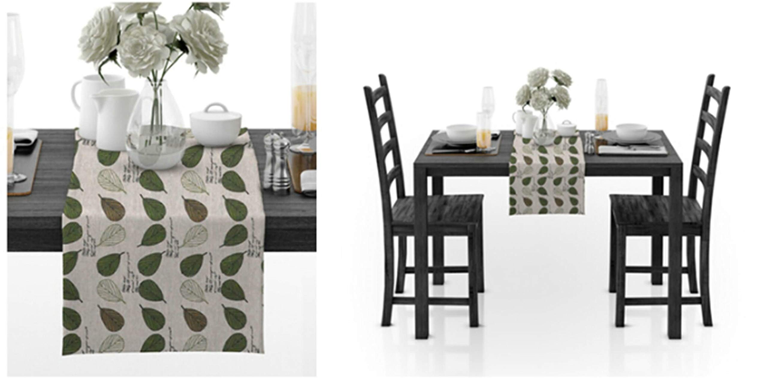Aeici Camino de mesa de comedor de algodón, diseño de hojas, 30 x 188 cm, color dorado para boda, verde café