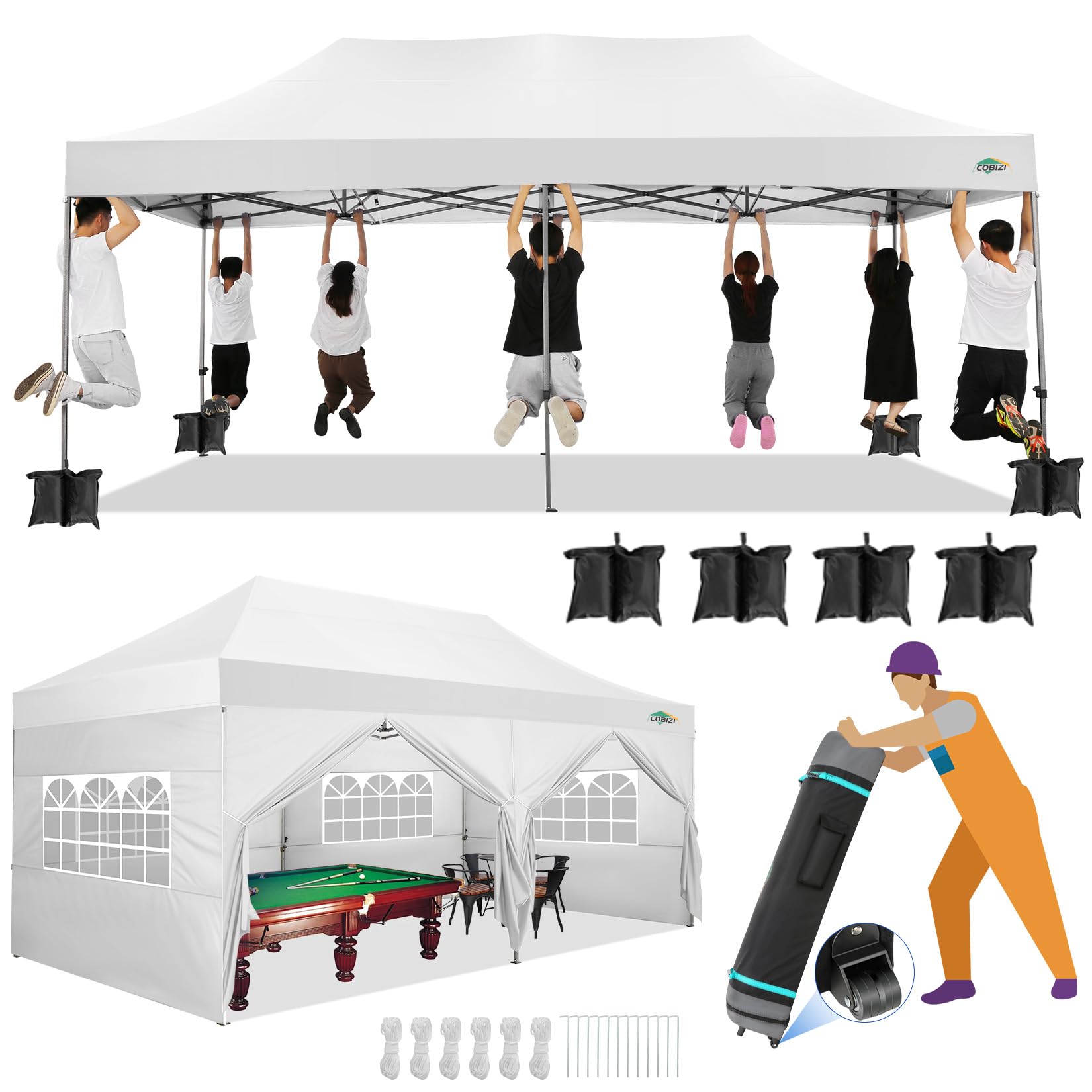COBIZI 10x20 Heavy Duty Pop up Canopy Tent with Sidewalls Commercial Canopy