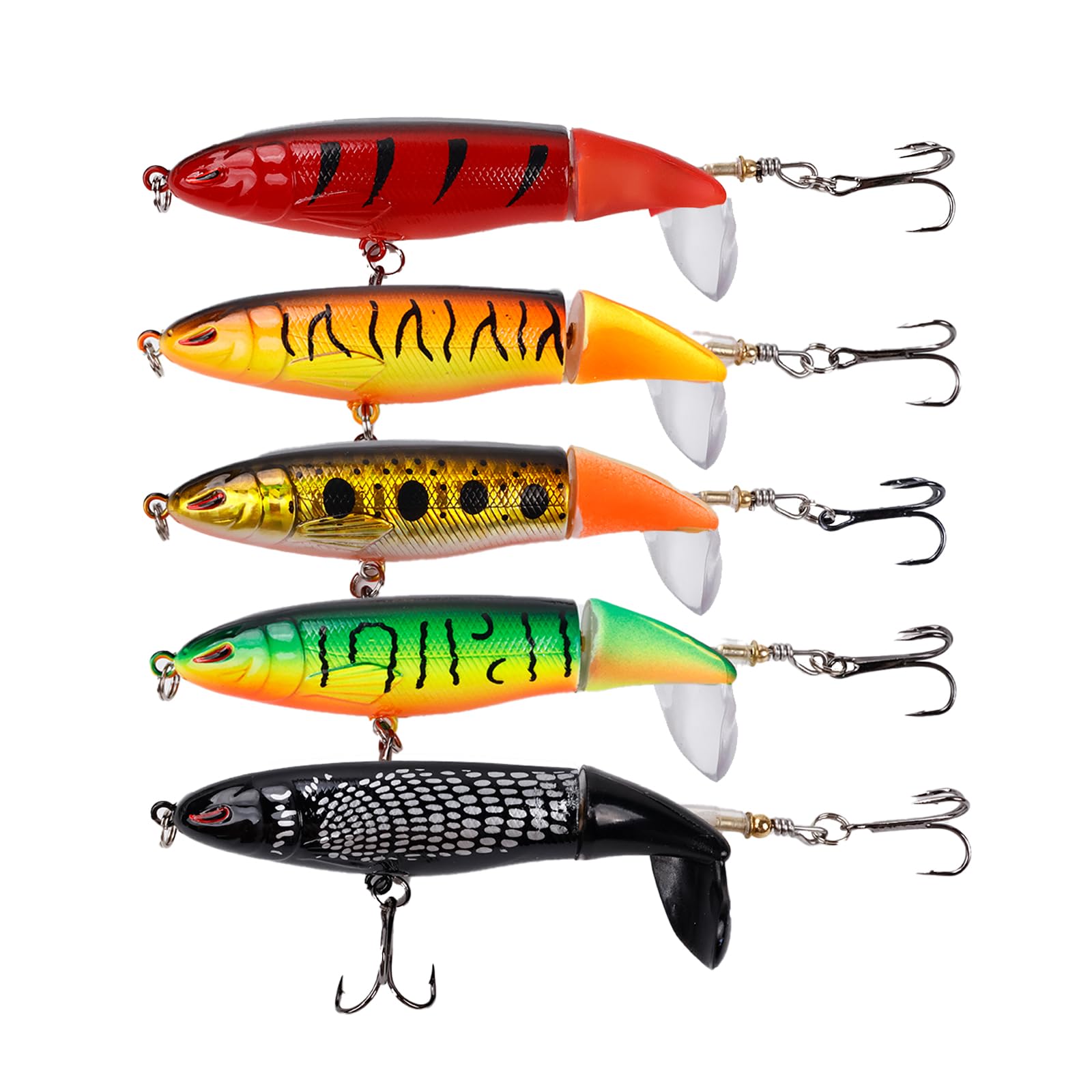 Señuelos Topwater para la Pesca de lubinas con Cola de hélice Crankbaits para lubinas truchas y lucios Agua Dulce Agua Salada 5 Unidades FS/YE-04