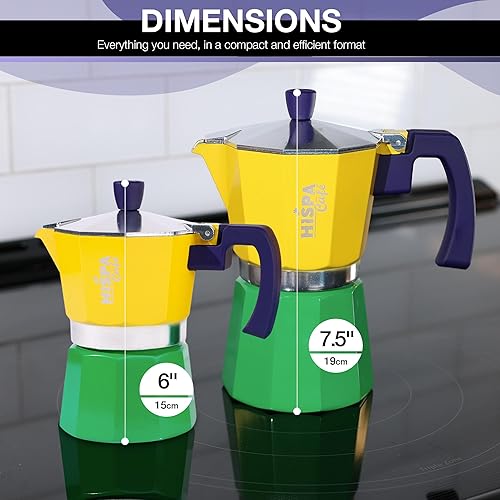 Miniatura 6 de Cafetera de café expreso para estufa, 6 tazas de café expreso (10.14 onzas), aluminio, plata, verde, azul y amarillo, con temática brasileña,