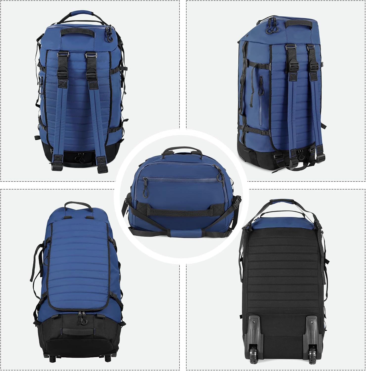 86L 30” Folding Duffle Backpack with 2 Wheels,Travel Bag with Separate Shoe Compartment,Navy Blue - Image 2