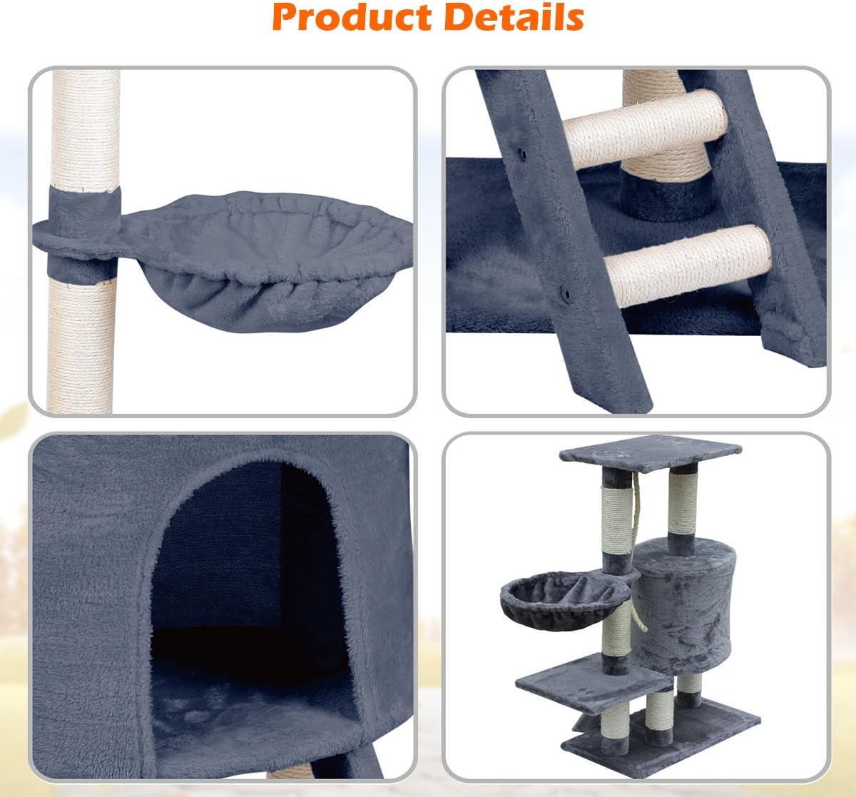 FIRSTWELL Cat Tree Condo Tower with Scratching Posts Kitty Trees House Bed Furniture for Kittens Grey PCT012