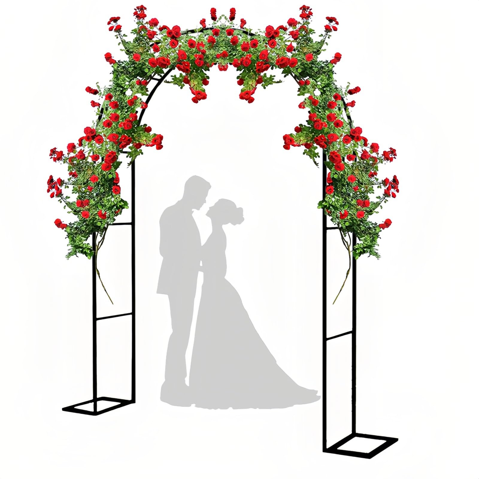 Arco da giardino in metallo resistente, traliccio in ferro resistente alle intemperie per piante rampicanti, stabile, pergolato nero con basi decorative per ingresso, 140 x 230 cm