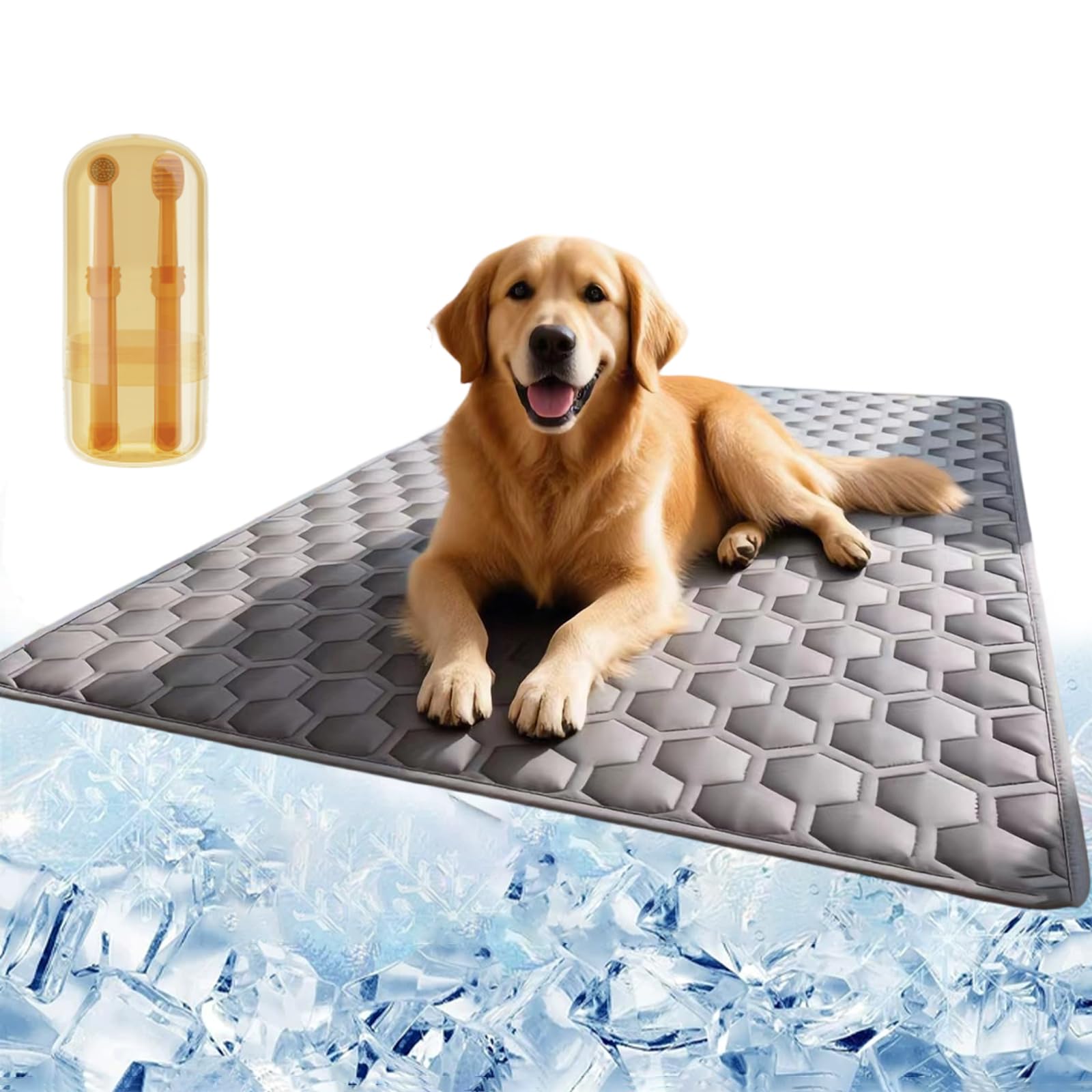 Dog Cooling Mat, Non Slip Self Cooling Pad for Dogs & Cats, Portable Cooling Dog Bed, Foldable Ice Silk Pet Matt, for Small Medium Large Cat Summer Home Balcony Indoor Outdoor (Gray, M-40 * 50cm)