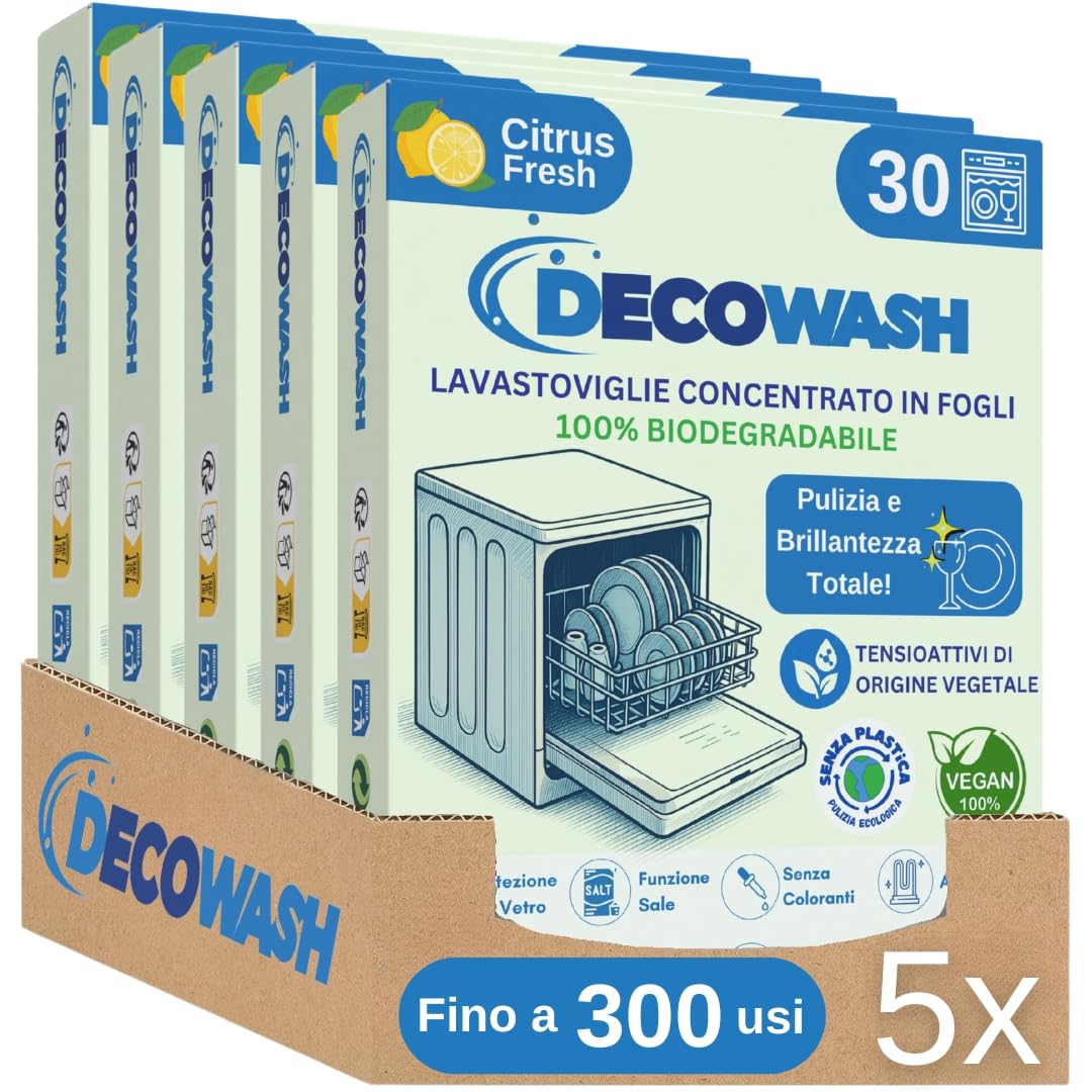 Detersivo Lavastoviglie in Fogli Ecologici (Fino a 300 Lavaggi) – Senza Plastica, Fosfati né Cloro. Biodegradabile, Vegano, Sicuro. Pulizia, Brillantezza, Protezione e Anticalcare