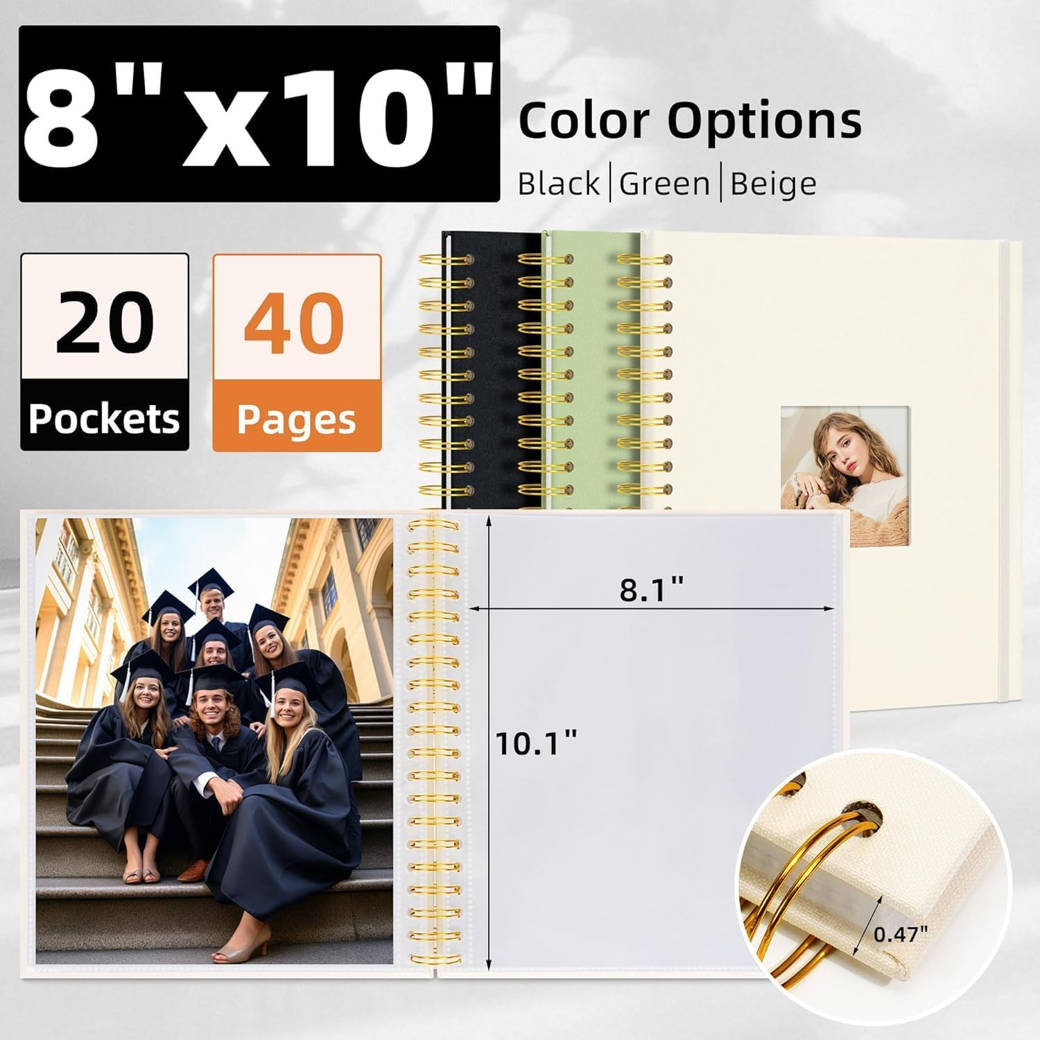 8x10 Photo Album 20 Pockets Linen Cover Kids Artwork Black