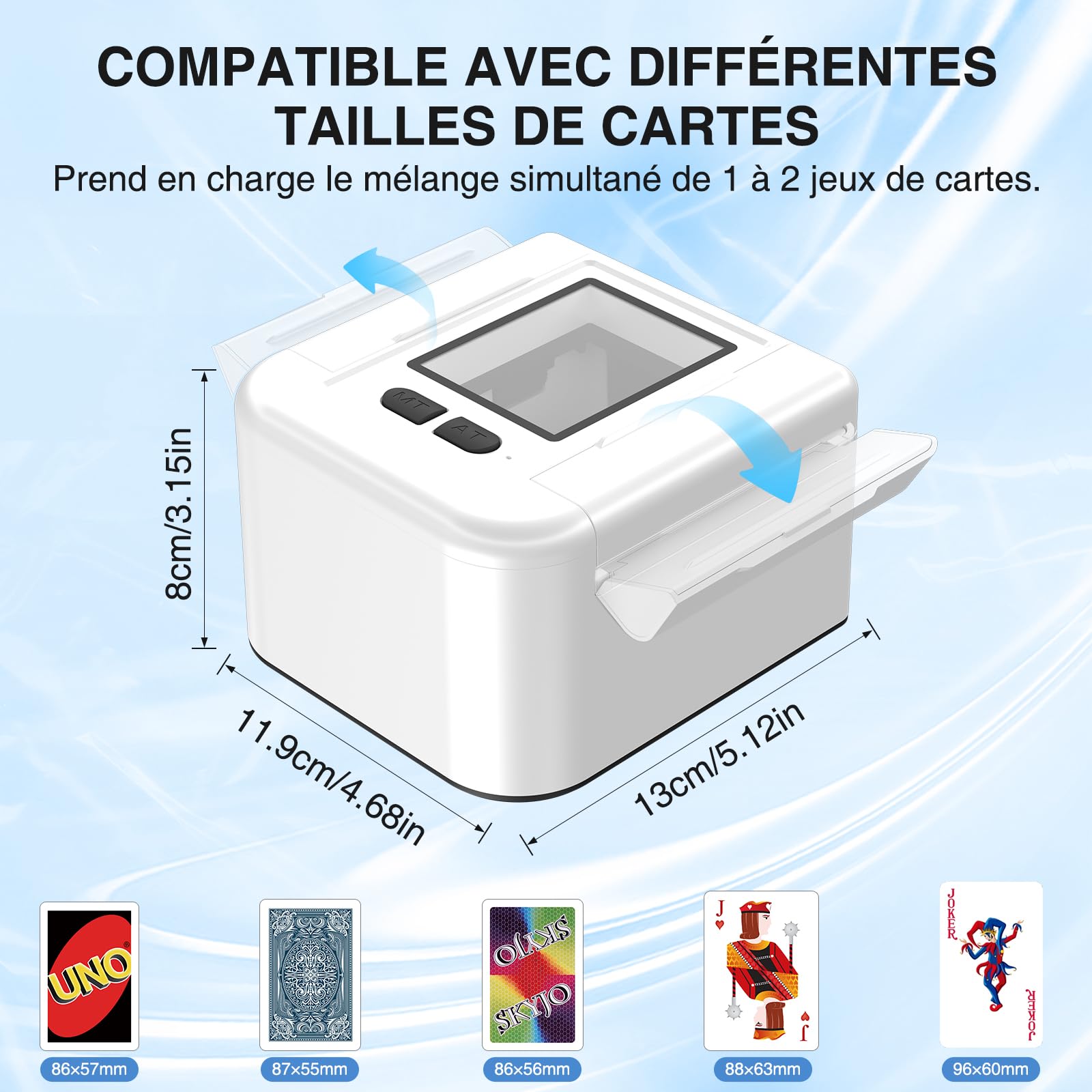 Melangeur de Carte Électronique - Mélangeur de Carte Automatique avec Batterie 2000mAh Rechargeable, Mode Auto et Manuel, Trieur de Cartes à Jouer Automatique pour 1-2 Jeux, UNO, Poker, Blackjack