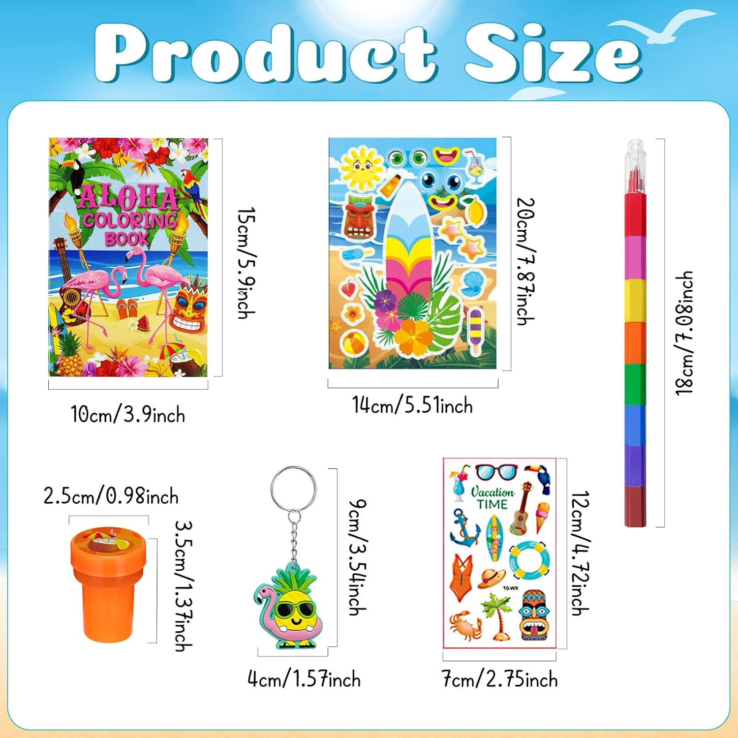 Cinrobiye 72 Pcs Hawaiian Luau Party Favors, Tropical Moana Flamingo Coloring Books Bulk, Aloha Tiki Summer Birthday Goodie Bag Fillers, Tattoos Stickers Stampers Prizes for Beach Pool Party