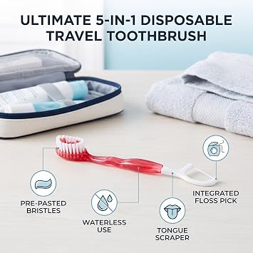 FILFEEL Disposable Toothbrush 5 in 1 Mini Individually Wrapped (Red)