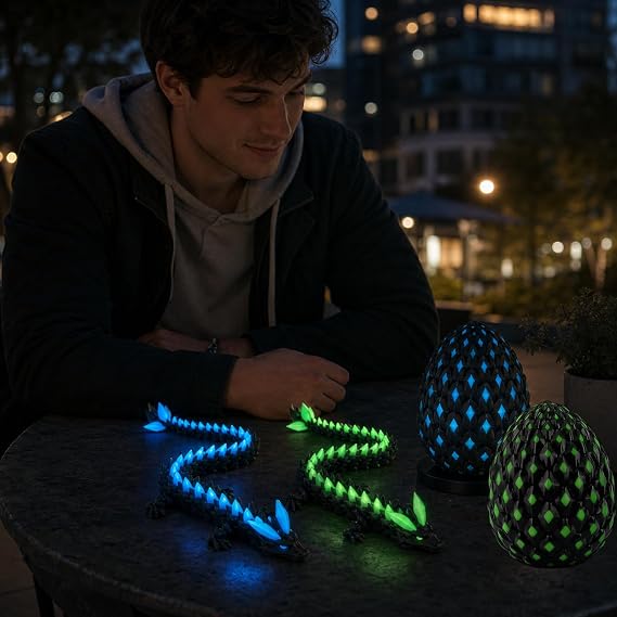 2 PCS 3D Printed Dragon Eggs Set, Dragon Egg, Glow in Dark Blue and Green Dragon Egg Collection, 3D Printed Animals Display for Home Decor, Fantasy Collectible with Night Glow Feature