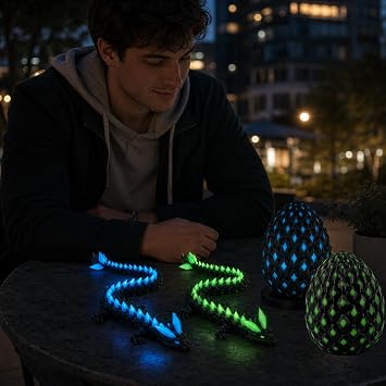 2 PCS 3D Printed Dragon Eggs Set, Dragon Egg, Glow in Dark Blue and Green Dragon Egg Collection, 3D Printed Animals Display for Home Decor, Fantasy Collectible with Night Glow Feature