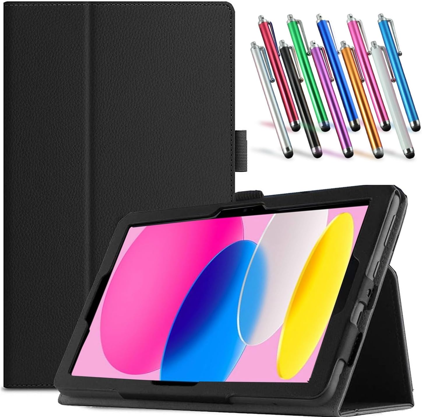 Case for iPad 11th Generation 11 Inch 2025 / iPad 10th Gen 10.9 Inch 2022 - Lightweight Folio PU Leather Cover with 1 Random Stylus (Black)