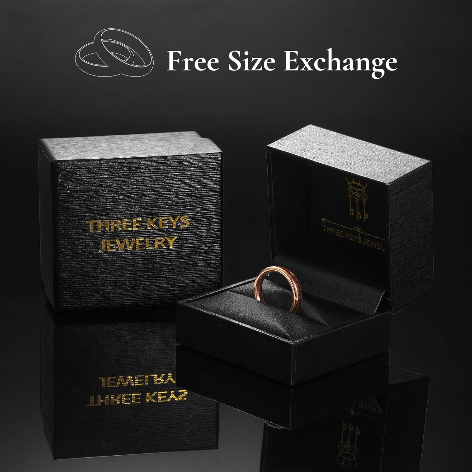 THREE KEYS JEWELRY 4mm 6mm 8mm Black Tungsten Wedding Ring Domed with Real Koa Wood Inlay