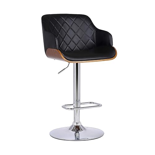 Armen Living Toby Faux Leather Swivel Barstool, Adjustable, Black, Chrome,