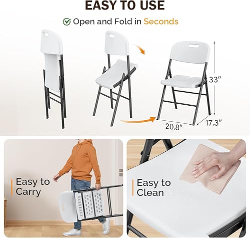 Miniatura 3 de VINGLI Silla plegable duradera de plástico HDPE, ligera, resistente a la intemperie, uso en interiores y exteriores, campamento portátil, patio,