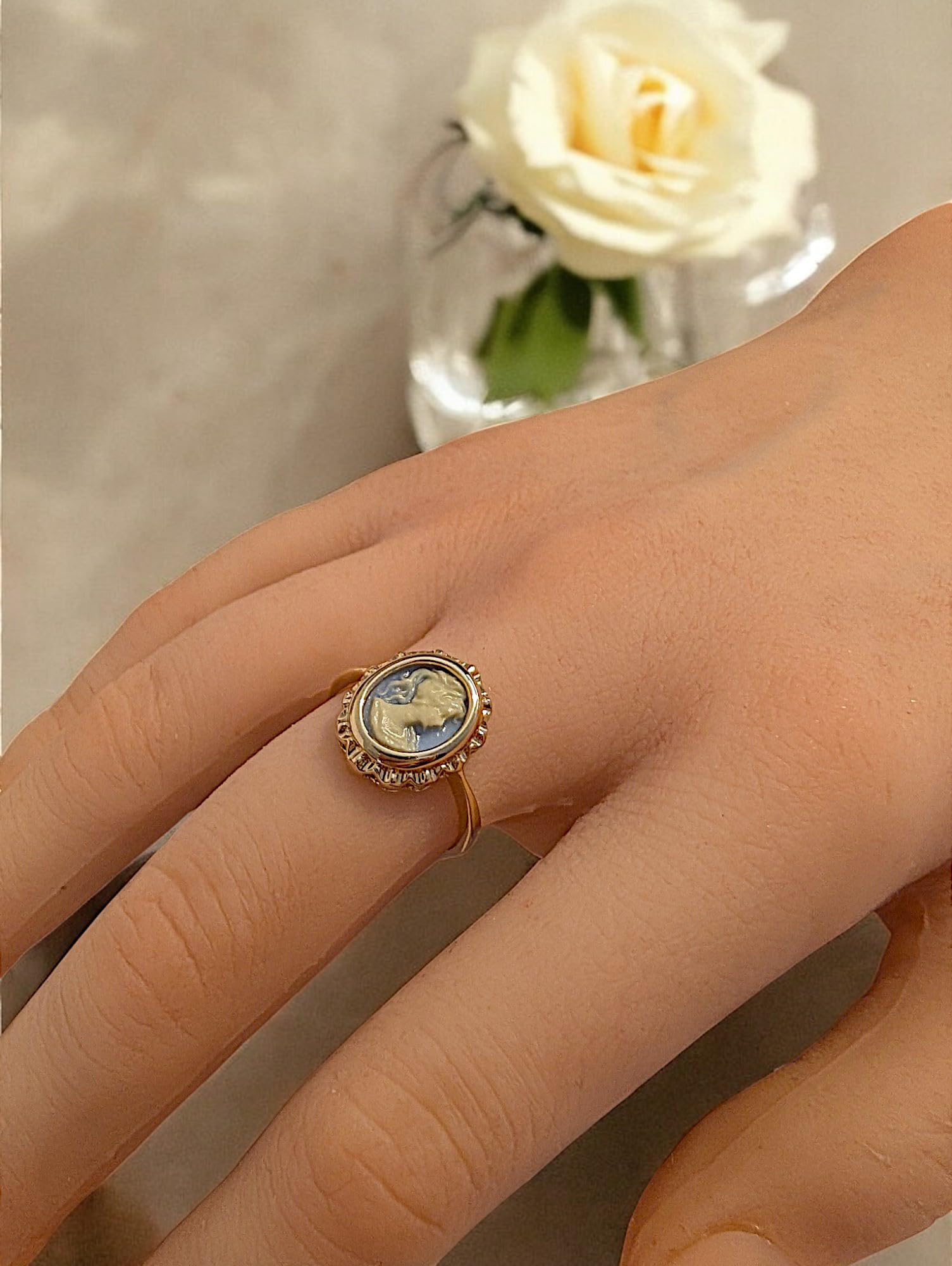 Bague Femme Camé bleu Plaqué Or 18 carats - Neuve - Taille au choix