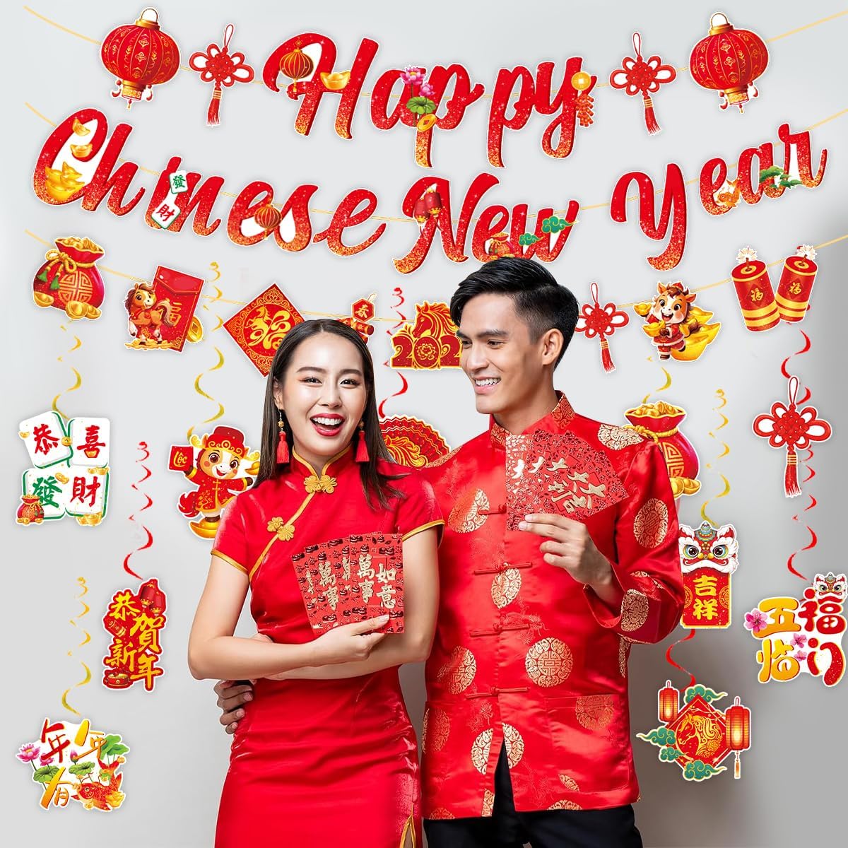 Chinese New Year Decorations 2026,Anor Wishlife Red Lanterns,Knot Hanging Swirl,Year of The Horse,Lunar New Year Decorations for Party,Together,Ceiling,Home,Office(30Ct)