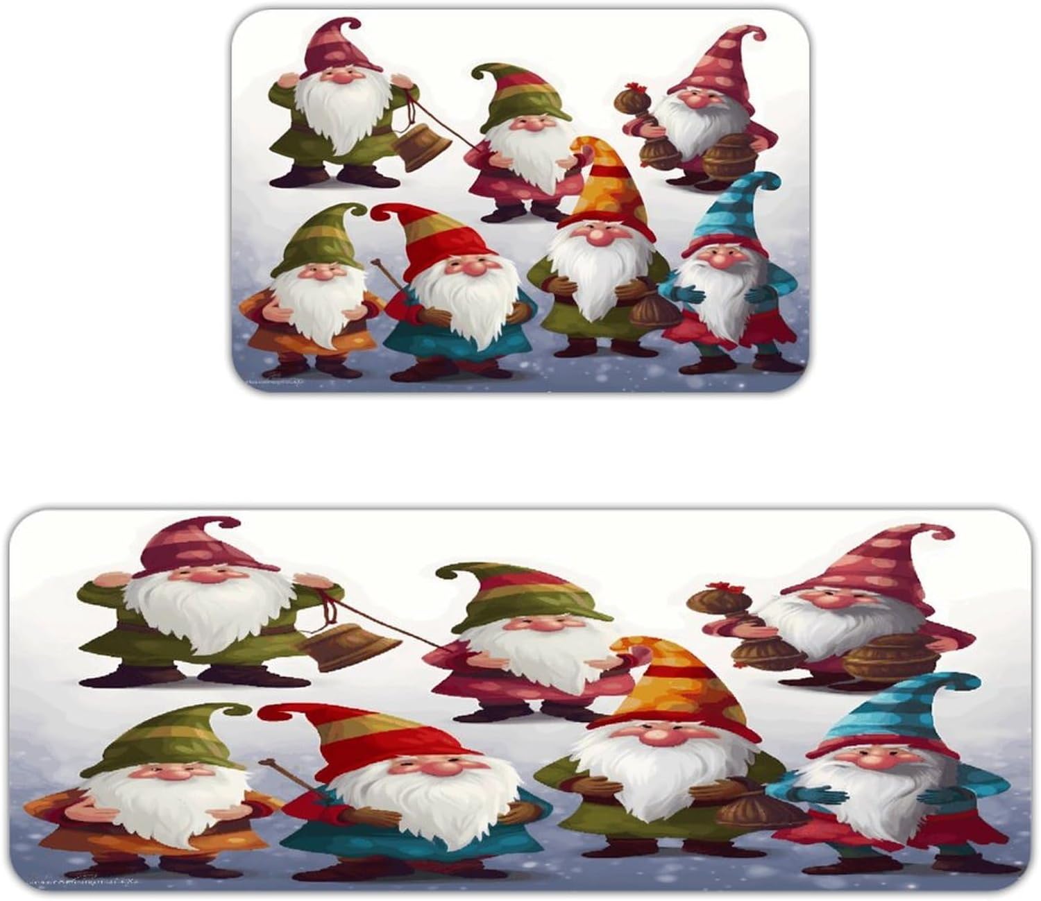 Xmas Funny Gnomes Kitchen Mats for Floor 2PCS Waterproof Kitchen Rug Set Comfort Non-Slip Standing Desk Mat Farmhouse Anti Fatigue Mat Absorbent Runner Rugs for Kitchen Door