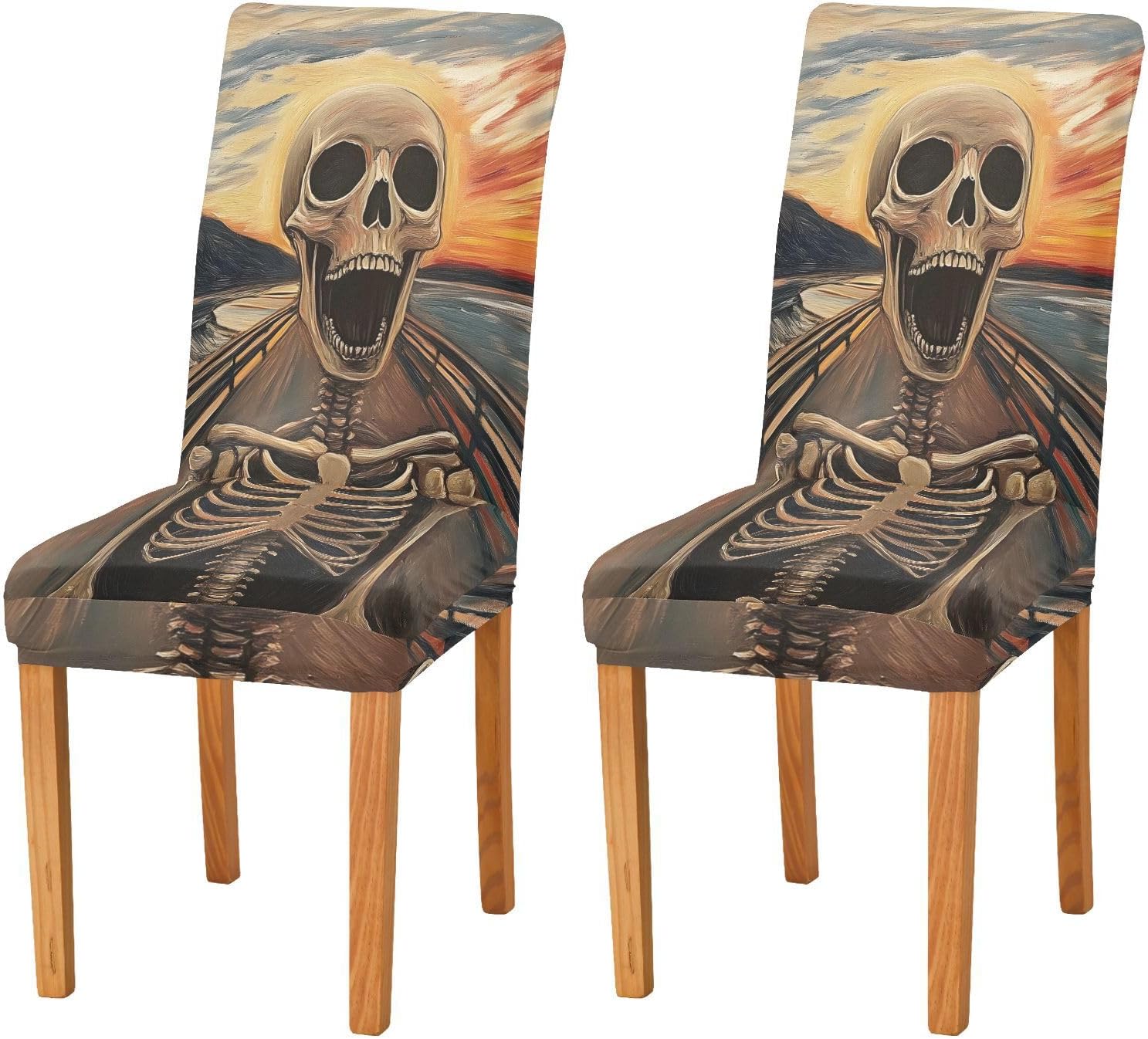 ALAZA Chair Covers for Dining Room, Screaming Skull Stretch Chair Cover Sets Chair Protector Removable Washable for Ktichen Restaurant Hotel