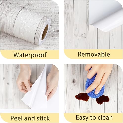 Miniatura 6 de STICKEEP Papel adhesivo de madera blanca para encimeras, impermeable, papel tapiz autoadhesivo de madera para dormitorio, gabinetes de cocina,