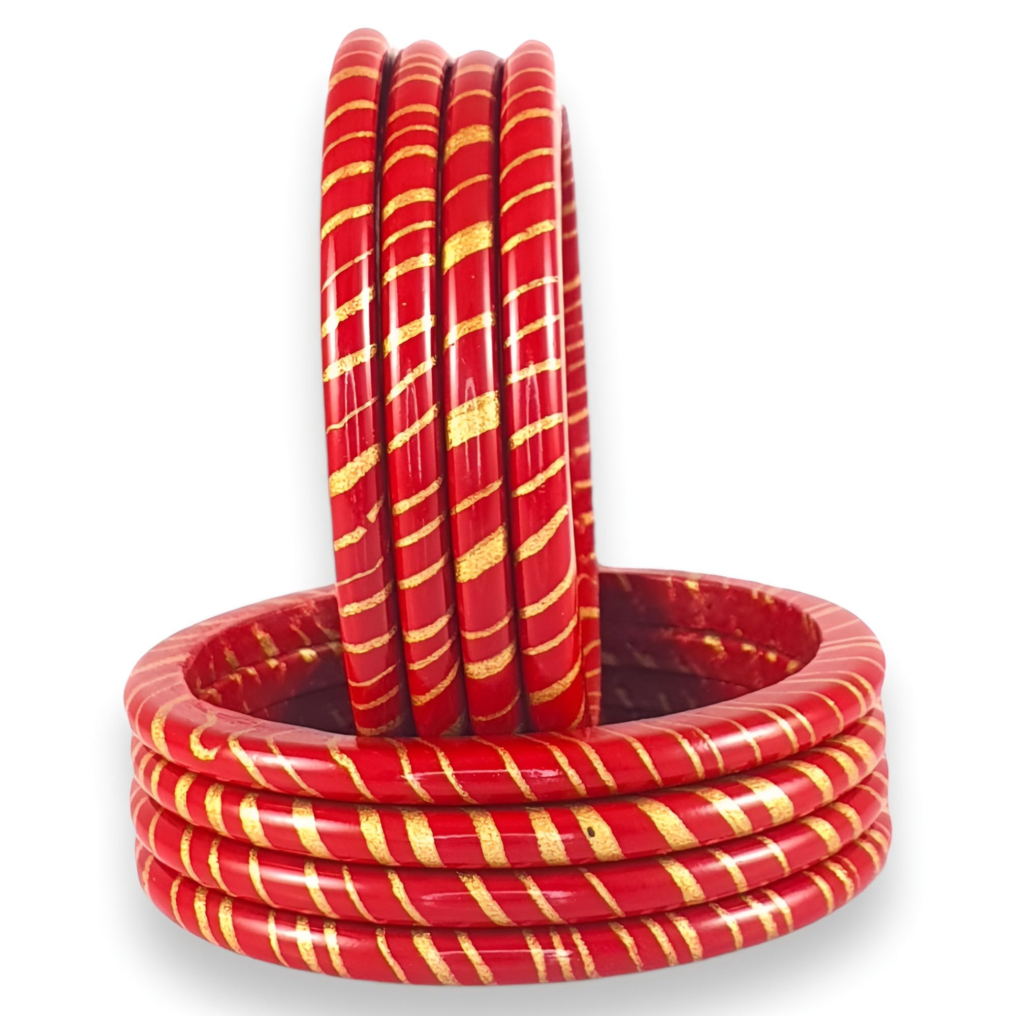 praavya Traditional Rajasthani Lahariya Lac Bangles for Women and Girls, Gold Striped Jaipuri Lakh Lakh Chudi Set, Red, Green, Orange, Purple, Sky, Maroon, Pack of 8,-picture-22