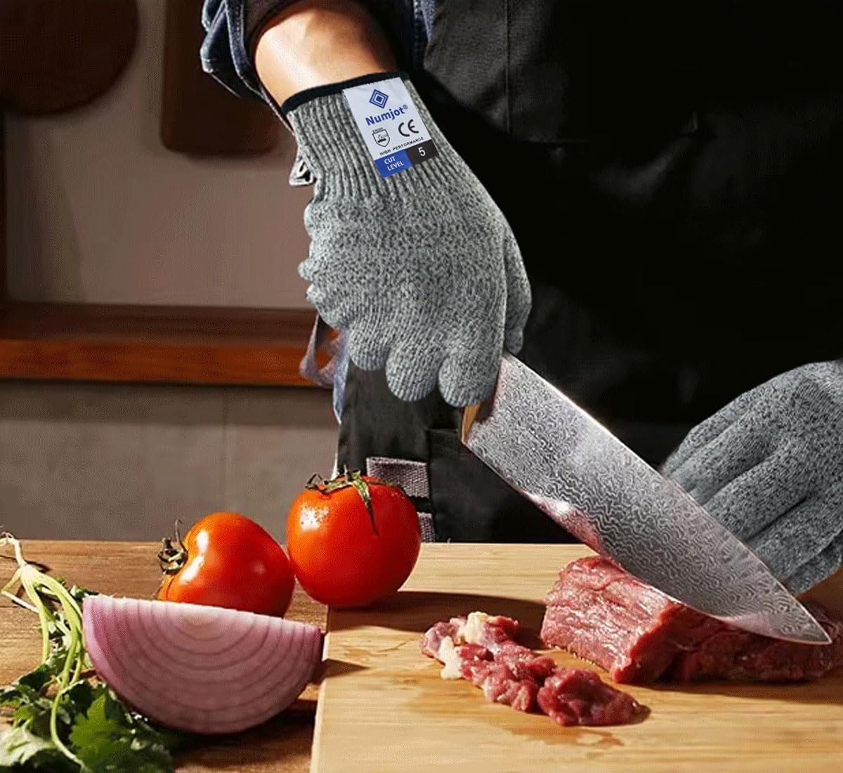 Cutting Gloves,1 Pairs Food Grade Level 5 Protection, Safety Kitchen Cut Gloves for Oyster Shucking, Fish Fillet Processing, Mandolin Slicing, Meat Cutting and Wood Carving(Gray-Medium) - Image 4