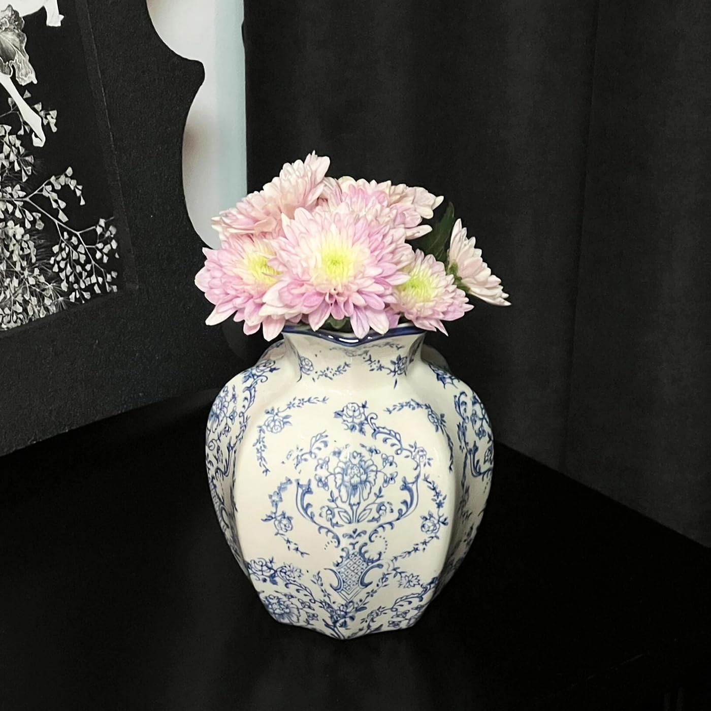 Small Blue and White Porcelain Flower Vases Chinoiserie Vase Ceramic Blue Vases for Home Decor,Living Room Decor,Office Decor,B1
