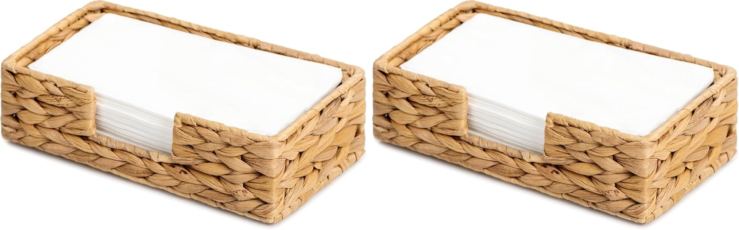 StorageWorks Water Hyacinth Napkin Holder for Bathroom, Wicker Napkin Baskets for Bathroom, Guest Towel Holder, 9 ¾"L x 5"W x 2 ¾"H, 2 Pack
