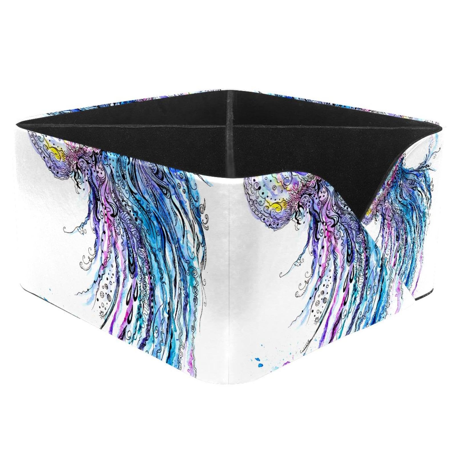 KengjuTesu Watercolor Jellyfish Desktop Organizer Pen Holder, Rectangular Pencil Cup for Office, Study and Makeup Stations