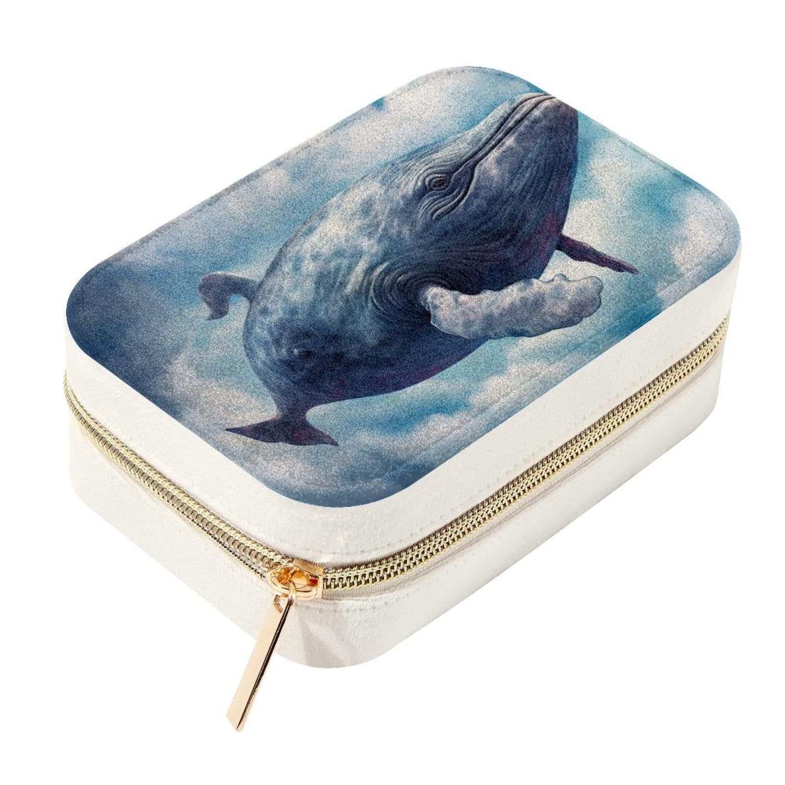 Boîte à bijoux en velours Whale compacte avec fermeture éclair et boîte de rangement