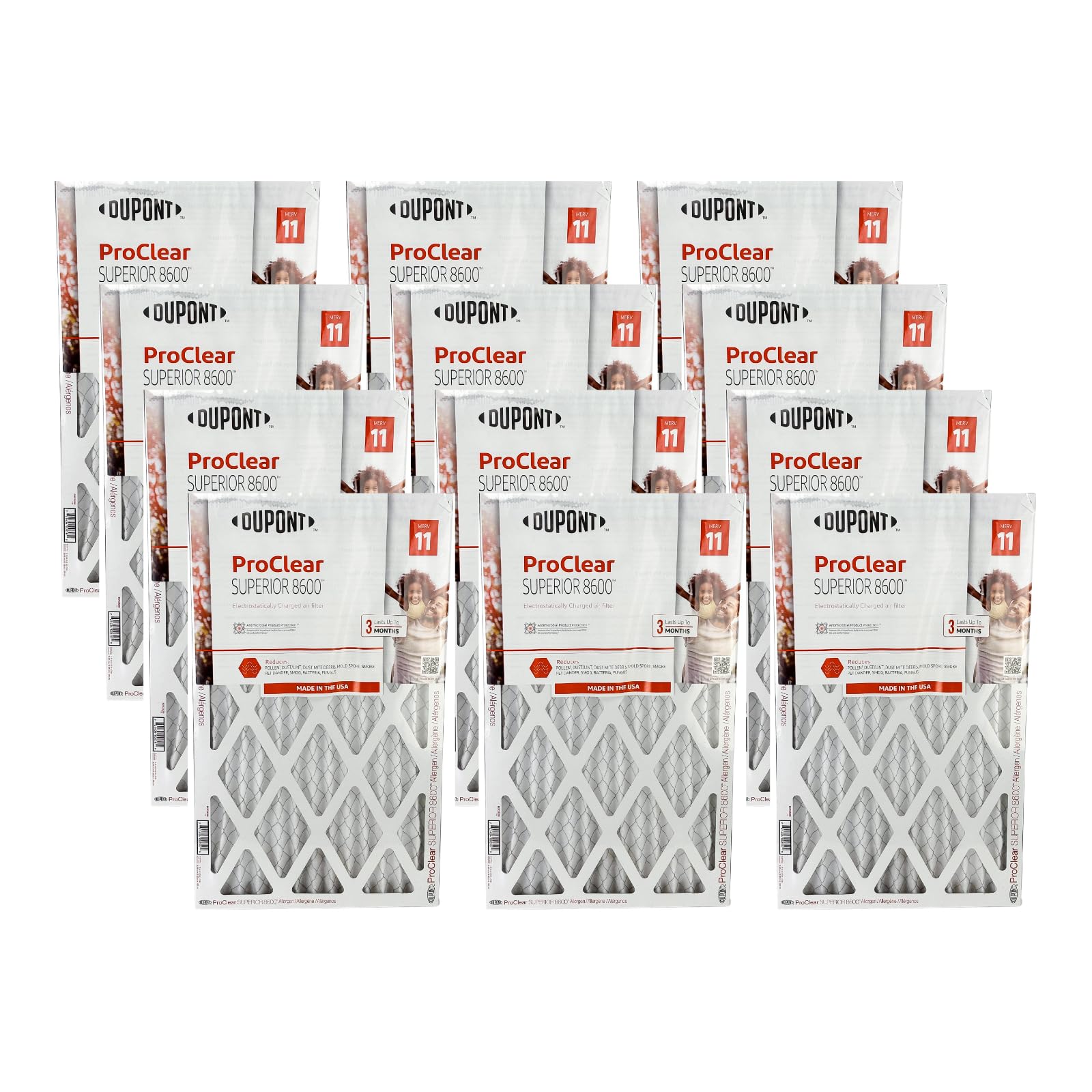 DuPont 12x24x1 ProClear Superior M11 Air Filter, 12 Pack | High-Efficiency HVAC Furnace Filter | Reduces Dust, Pollen, and Pet Dander