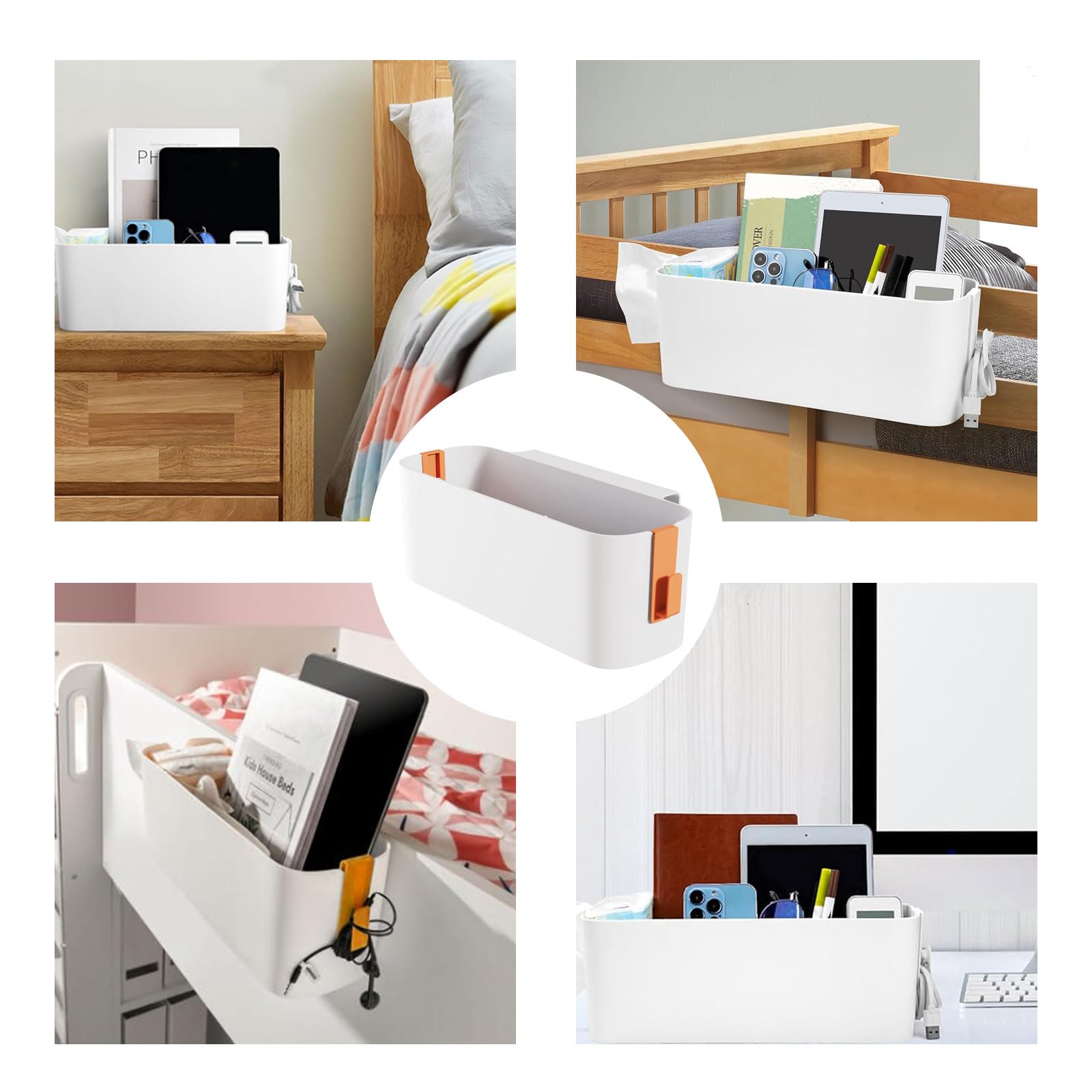 GANILITY Bett Organizer zum Einhängen, Hängebett Organizer Aufbewahrungskorb mit 2 Abnehmbarer Haken, Nachttisch Bett Einhängen, für Aufbewahrung, Orange Küche, Haushalt & Wohnen