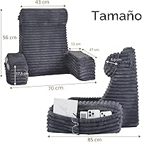 Vista 2 de ENITYA Almohada de espalda XL de 22 pulgadas para sentarse en la cama, almohada de lectura con brazos integrados, silla de apoyo de respaldo suave