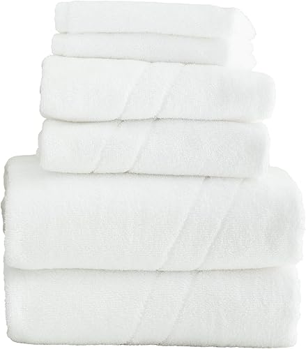 W Hotels Juego de toallas de baño angular, 100% algodón, color blanco, incluye 2 toallas de baño, 2 toallas de mano y 2 paños de baño.