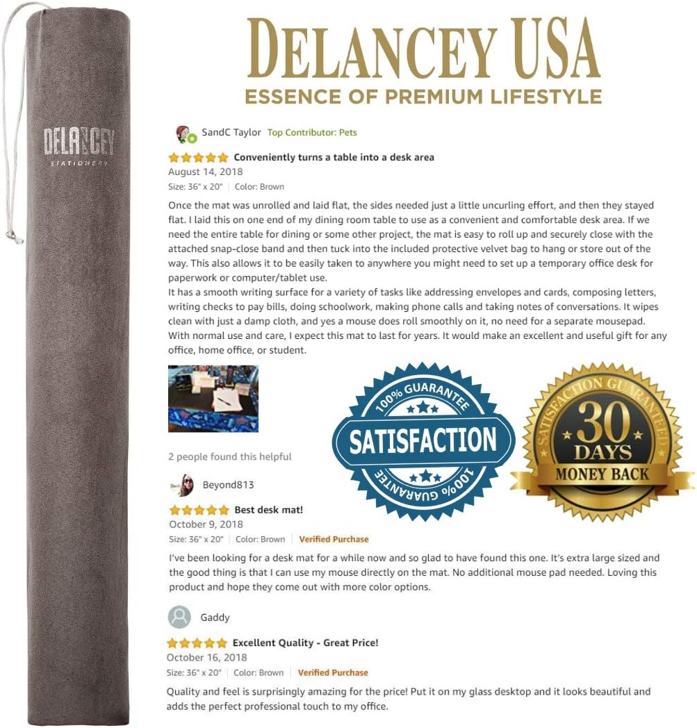 60% Off Discount Delancey USA 36 x 20 Inches Brown Office Desk Pad, Leather Desk Blotter Pad, Desk Mat Protector